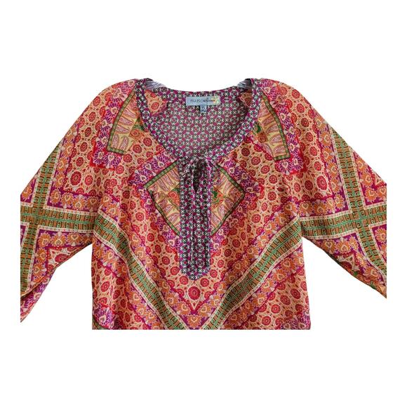 FIGUEROA & FLOWER Women's Petite L PL Blouse Peasant Tie Front 3/4 Sleeve 40" - Picture 2 of 7